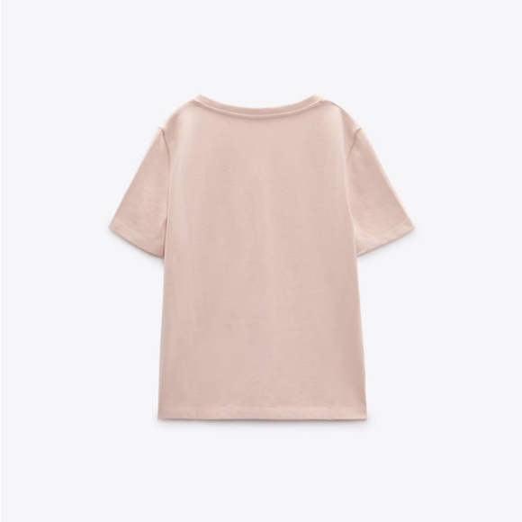 ZARA Premium Cotton T-Shirt Color- Beige/Pink Size-Large NWT - Picture 5 of 16